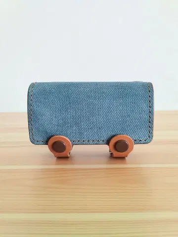 스마트 키케이스 세토우치 가죽 (연한 파랑) 소가죽 탄닌 가죽 데님 패턴