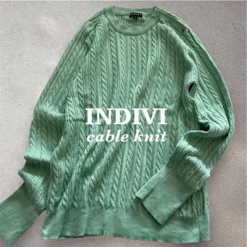 [ 빅 사이즈 ] INDIVI 15 메탈 버튼 울 케이블 짜임 니트