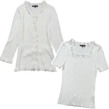 23구 앙상블 얇은 소재 리브 니트 허리 리본 프릴 가디건