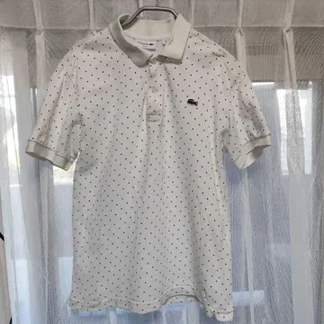 LACOSTE 화이트 도트 무늬 피케 셔츠 M