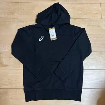 ASICS 블랙 후드 부착 후드티 XS