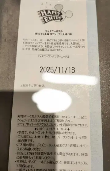 해피 응모 얼리 티켓 디즈니랜드 15분 전 통행증