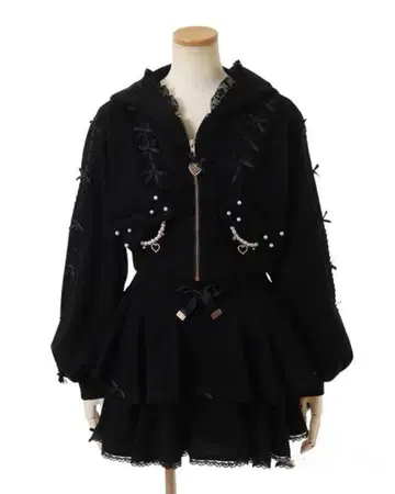 LIZLISA 리본 후드티 셋업 블랙