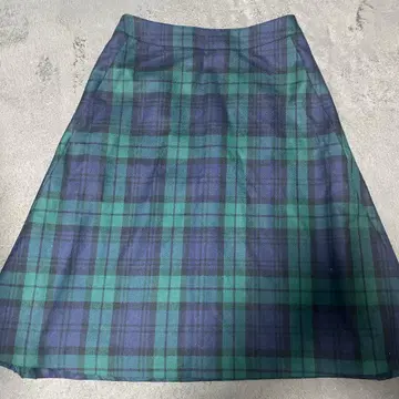 요크랜드 울 타탄 체크 스커트 플레어 플리츠 9AR