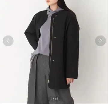 OPAQUE CLIP 노카라 코트 블랙 세로 퀼팅