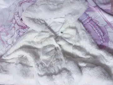 LIZLISA 더블 리본 니트 퍼 판초 화이트