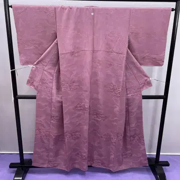 3665 이로무지 어두운 보라색 이중 기모노 순수 실크 문양 있음