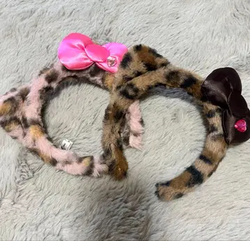 레오파드 무늬 리본 포함 머리띠 2개 세트
