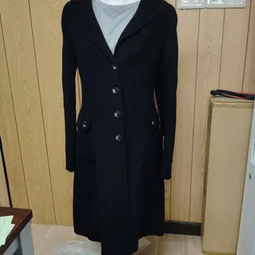 레꼬빵 롱 코트 블랙 버튼 포함