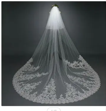 롱 웨딩 베일 꽃무늬 자수