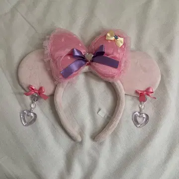 핑크 리본 하트 참 머리띠