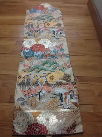 나고야 오비 다색 꽃무늬 학 자수 87.5cm