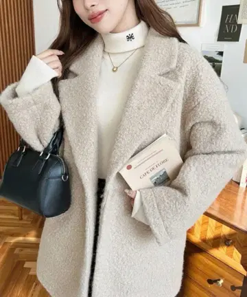 페이크 링 울 루즈 실루엣 테일러드 자켓 그레이쉬 베이지