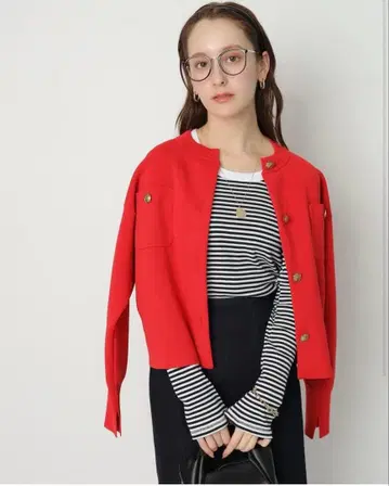 Arepage story 골드 버튼 니트 자켓 빨간색