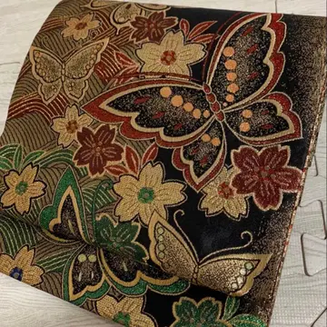 후쿠로 오비 순수 실크 나비 블랙 골드