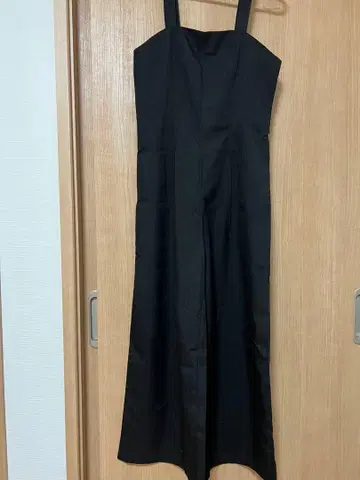 와이드 팬츠 블랙 스트라이프 오버롤