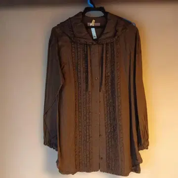 핑크하우스 브라운 프릴 긴팔 셔츠