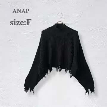 아냅 ANAP 니트 스웨터 숏 기장 블랙 데미지 가공