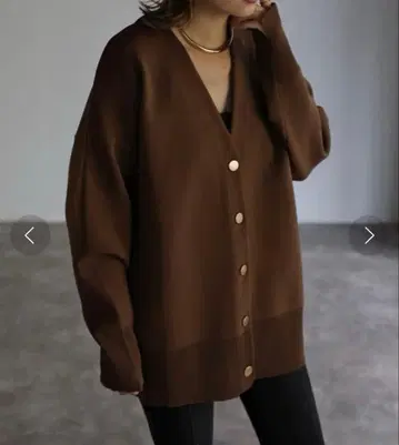 미사용 봉쥬르 사간 골드 버튼 종이상자 가디건 브라운