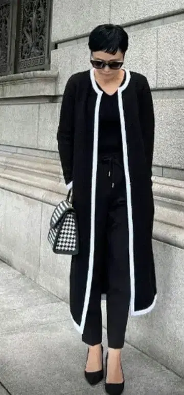 JENNE 바이컬러 롱 니트 가디건