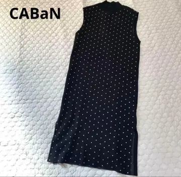 CABaN 코튼 캐시미어 도트 자카드 슬리브리스 롱 드레스