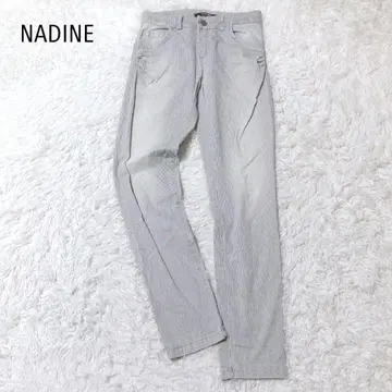 나딘느 팬츠 M 네이비 스트라이프 바지 캐주얼 스트라이프