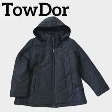 새상품급 TowDor 후드 부착 퀼팅 자켓 L 블랙 퍼 미들 기장