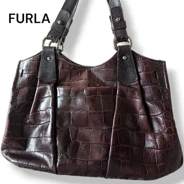 FURLA 훌라 핸드백 크로커다일 패턴 가죽 브라운