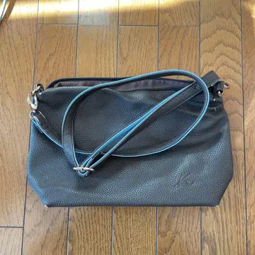 Kitamura 숄더백 주름 가죽 스카이블루 배색