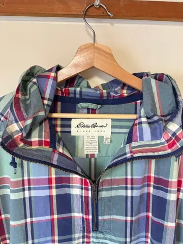Eddie Bauer 체크 무늬 코튼 아노락 후드티 풀오버