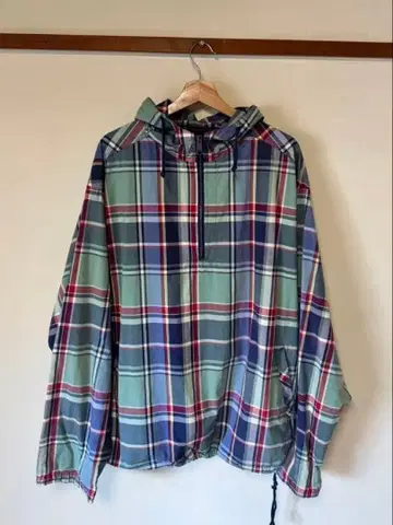 Eddie Bauer 90s 체크 무늬 아노락 후드티 풀오버