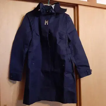 네이비 후드 부착 스텐카라 코트