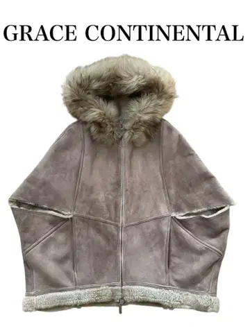 GRACE CONTINENTAL 리얼 무스탕 퍼 판초 코트