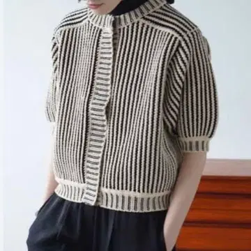 CLANE 스트라이프 케이블 하프 슬리브 가디건