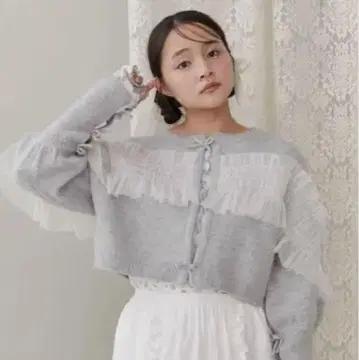 merry jenny 셔링 튤 니트 가디건 그레이