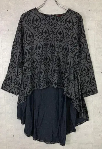 인도산 구제 의류 아라베스크 패턴 데님 피쉬테일 튜닉 상의