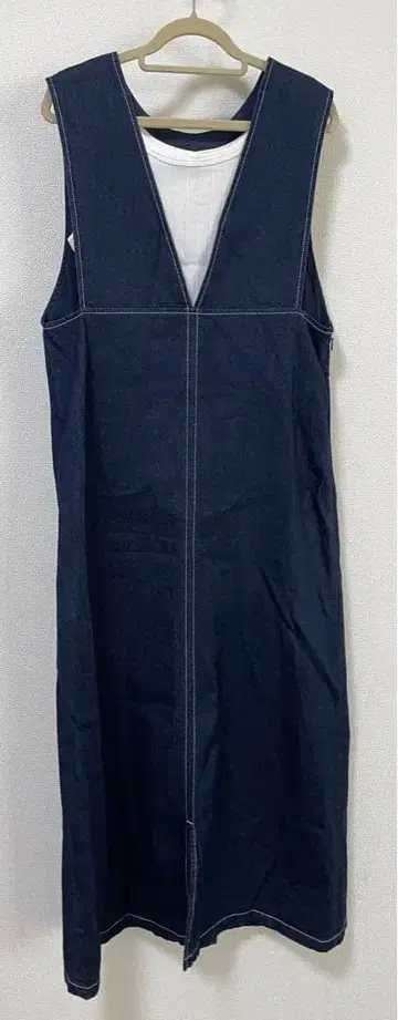 다크 데님 슬리브리스 롱 원피스