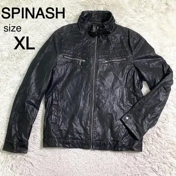 SPINASH 블랙 턱 스트랩 로사리오 페이크 가죽 자켓