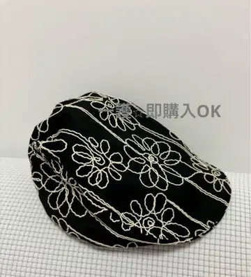 AWESOME NEEDS 꽃무늬 자수 베레모 블랙