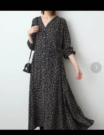 [슬로브 이에나] 롱 원피스 긴팔 허리 리본 포함 블랙