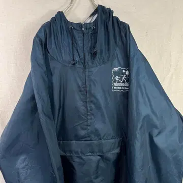 USA 구제 의류 자수 하프 지퍼 아노락 후드티 나일론 자켓 네이비