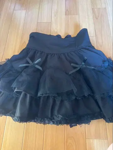 MARS 블랙 플레어 스커트 리본 포함