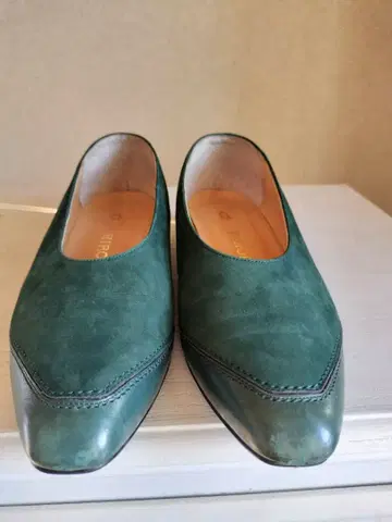 [ HIROFU ] 그린 스웨이드 로퍼 낮은 힐