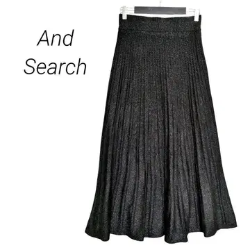 새상품급 [] 니트 플리츠 롱 스커트 라메감 허리밴딩 블랙