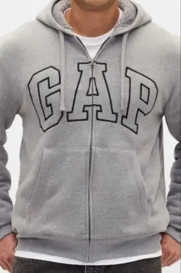 XL 릴랙스핏 GAP 로고 보아 안감 집업 후드티 그레이