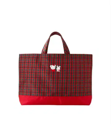 새상품급 파밀리아 빨간색 체크 토트백