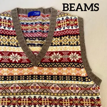 BEAMS 노르딕 무늬 V넥 니트 베스트 여성용 L