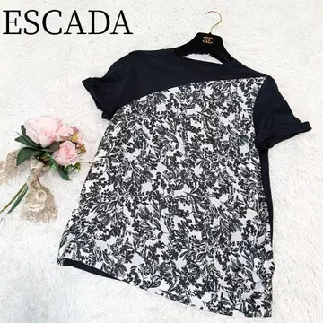 [ ESCADA ] 반팔 T셔츠 보타니컬 블랙 꽃무늬 워셔블 블랙