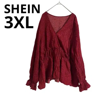 새상품급 SHEIN [ 3XL ] 쉬인 빨간색 도트 무늬 긴팔 블라우스