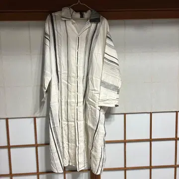 타마키니이메 오픈 카라 스트라이프 셔츠 원피스 화이트